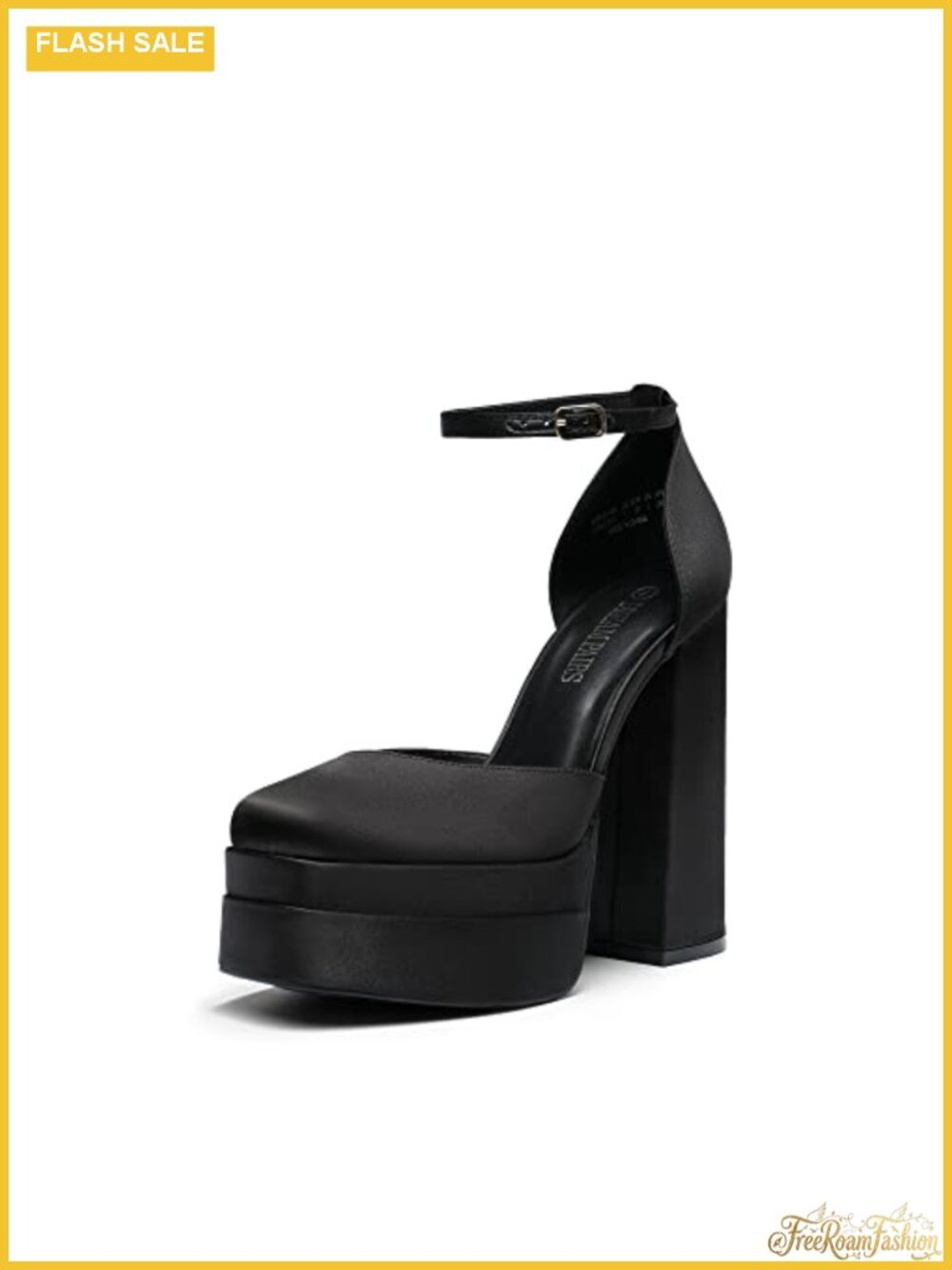 Women's Satin Platform Pumps Square Toe Ankle Strap Heels